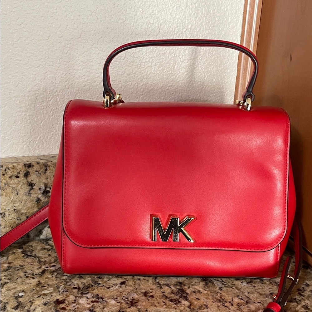 Michael Kors Red Shoulder Bag with Gold Chain